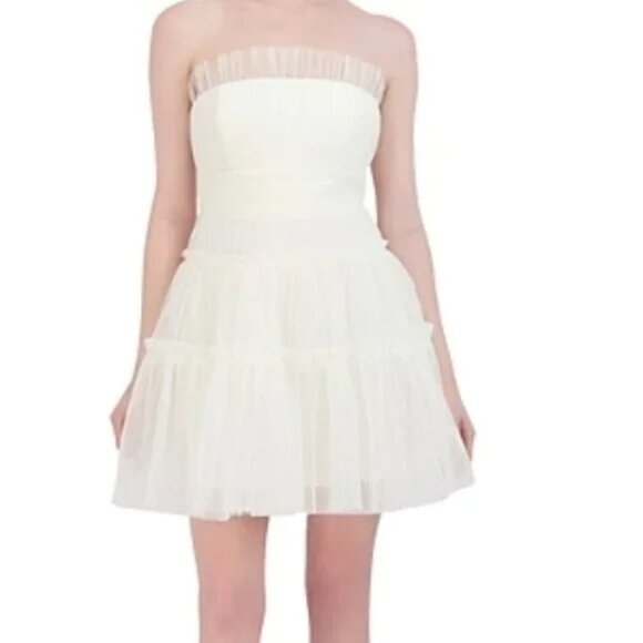 398$ BCBGMAXAZRIA Strapless Tiered Tulle Mini Party Dress Women's Size 0 White - Picture 1 of 1